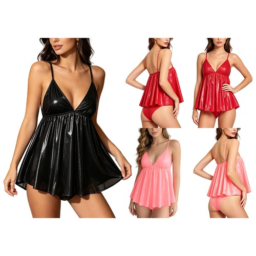 Damen wetlook babydoll - de,