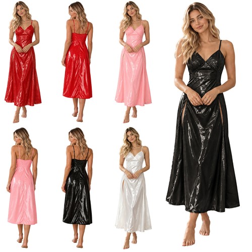 Damen wetlook kleid lang - wetlook,